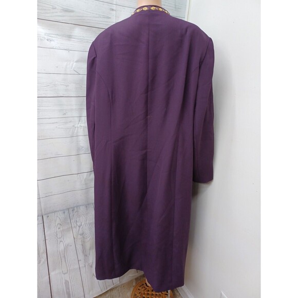 Vtg KB Stella Louise Long Duster Jacket Womens Purple Plum Beads Gold Thread 24W - Picture 6 of 12
